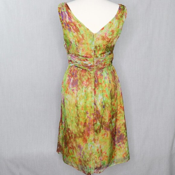 Sundance 100% Silk Fit & Flare Dress Size 10 Green Watercolor Floral Sleeveless - Picture 5 of 16